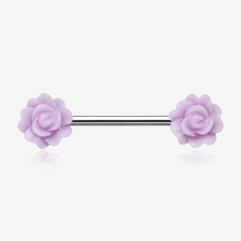 A Pair of Acrylic Rose Blossom Nipple Barbell Ring 14 GA (1.6mm), 1/2″ (12mm)