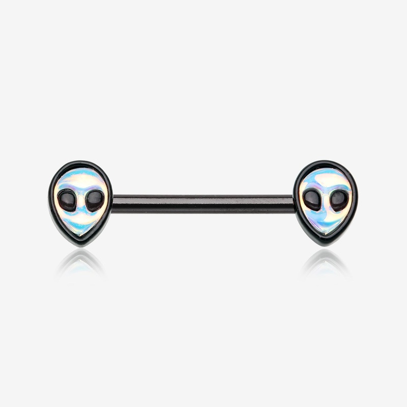 A Pair of Blackline Iridescent Revo Alien Nipple Barbell 14 GA (1.6mm), 1/2″ (12mm)