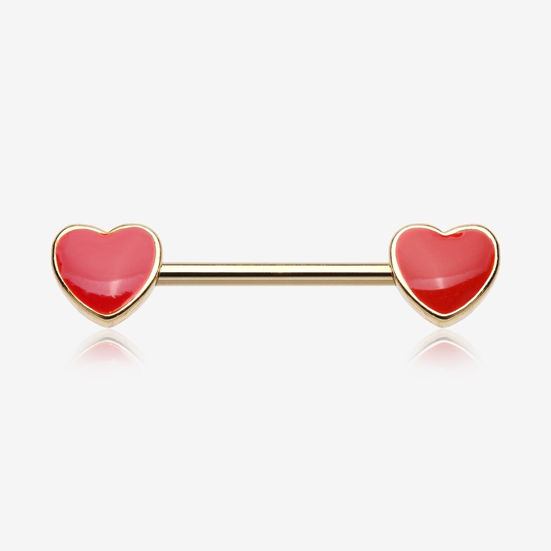 A Pair of Golden Vibrant Heart Nipple Barbell 14 GA (1.6mm), 1/2″ (12mm)
