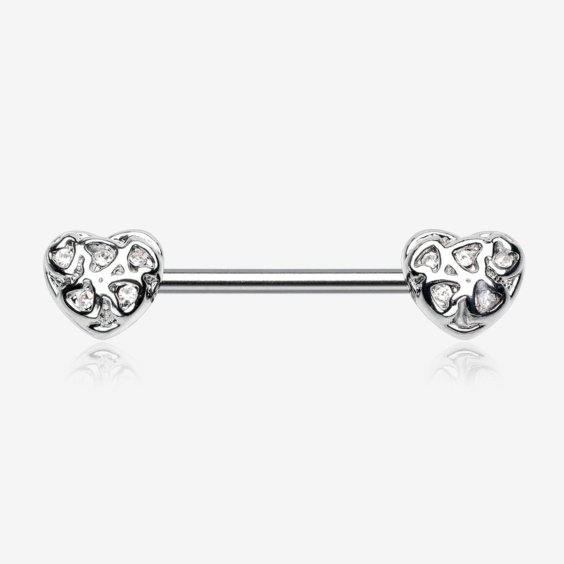 A Pair of Infinite Heart Multi Gem Sparkle Nipple Barbell 14 GA (1.6mm), 1/2″ (12mm)