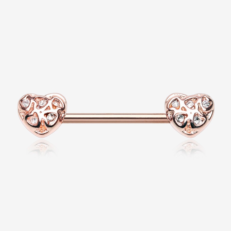 A Pair of Rose Gold Infinite Heart Multi Gem Sparkle Nipple Barbell 14 GA (1.6mm), 1/2″ (12mm)