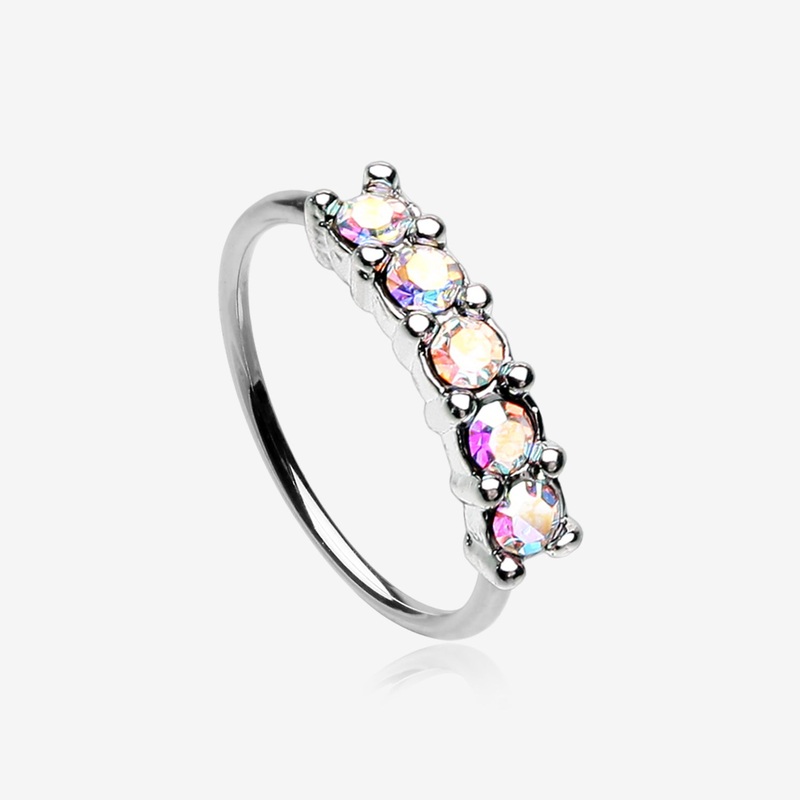 Aurora Multi-Gem Princess Prong Sparkles Bendable Hoop Ring 20 GA (0.8mm), 5/16″ (8mm)