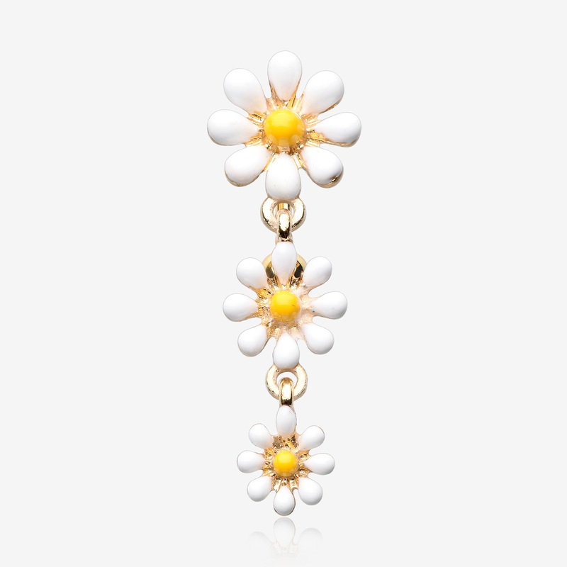 Golden Adorable Spring Daisy Flowers Reverse Belly Button Ring