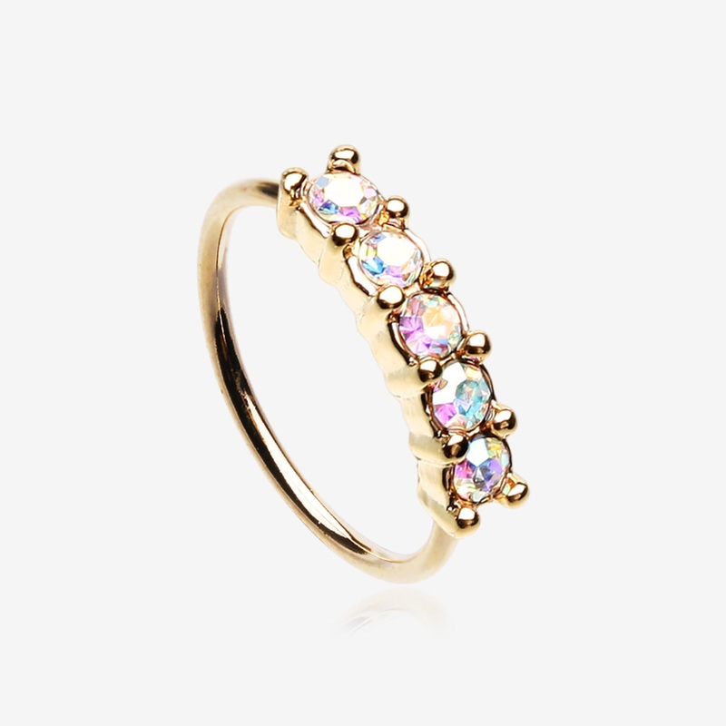 Golden Aurora Multi-Gem Princess Prong Sparkles Bendable Hoop Ring 20 GA (0.8mm), 5/16″ (8mm)