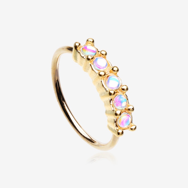 Golden Iridescent Revo Multi Sparkles Princess Prong Bendable Hoop Ring 20 GA (0.8mm), 5/16″ (8mm)
