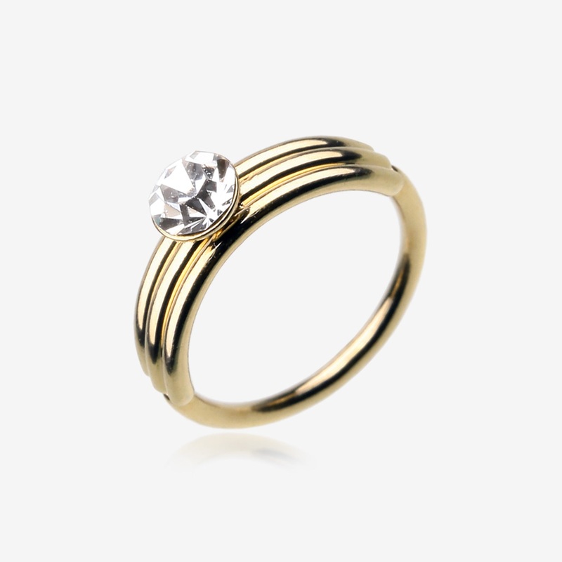 Golden Triple Stacked Design Sparkle Bendable Hoop Ring 20 GA (0.8mm), 5/16″ (8mm), 3 mm