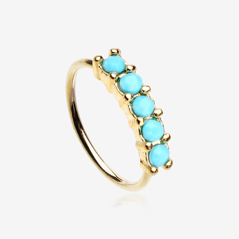 Golden Turquoise Multi Beads Princess Prong Bendable Hoop Ring 20 GA (0.8mm), 5/16″ (8mm)