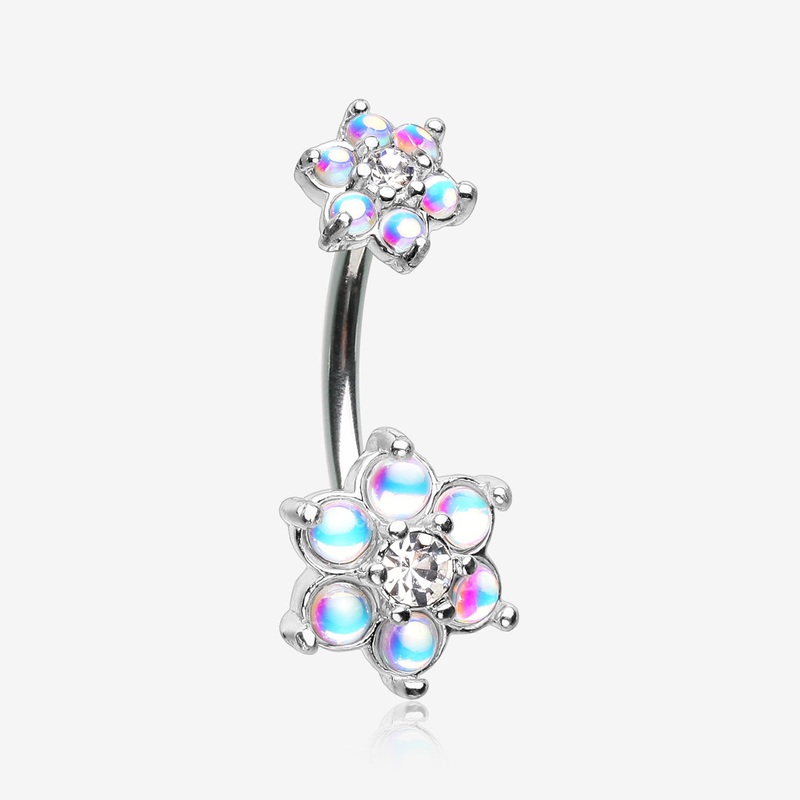 Iridescent Revo Spring Flower Sparkle Prong Set Belly Button Ring