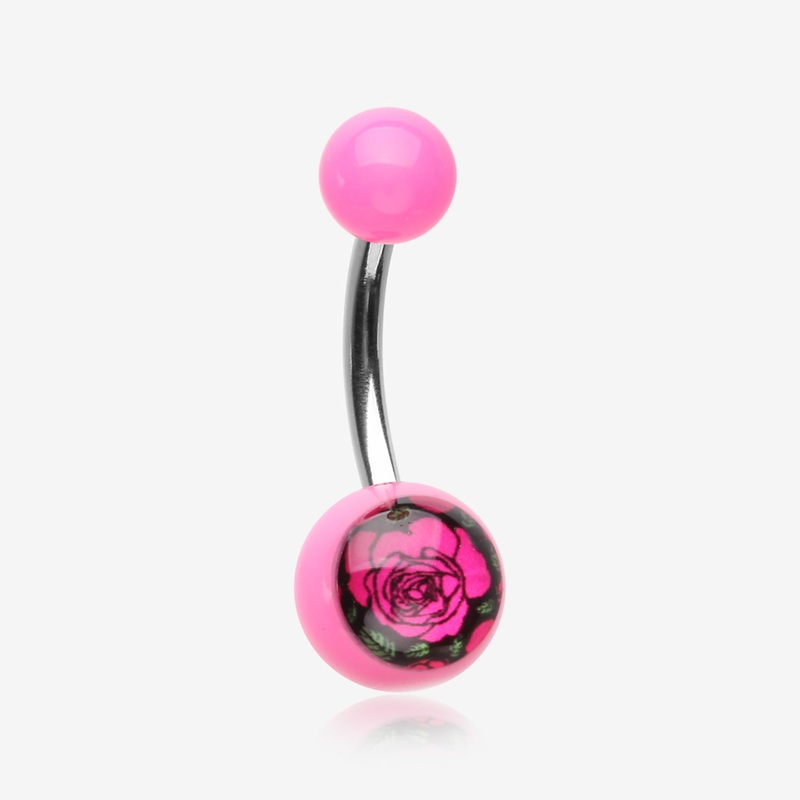 Romantic Rose Flower Acrylic Logo Belly Button Ring