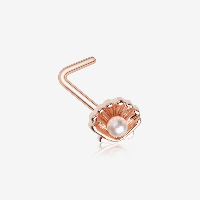 Rose Gold Ariel’s Shell Pearlescent L-Shaped Nose Ring