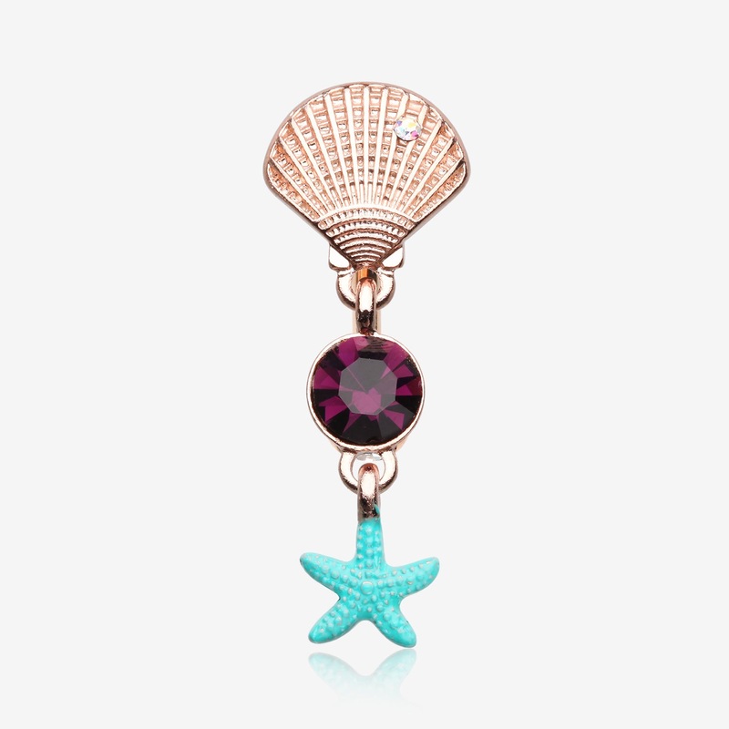 Rose Gold Ariel’s Shell Starfish Sparkle Reverse Belly Button Ring