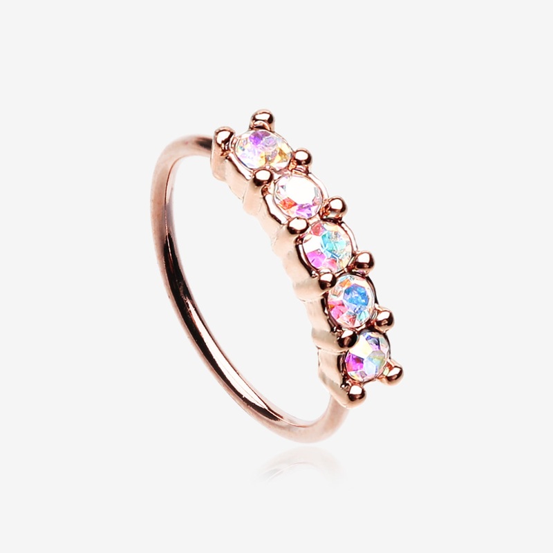 Rose Gold Aurora Multi-Gem Princess Prong Sparkles Bendable Hoop Ring 20 GA (0.8mm), 5/16″ (8mm)