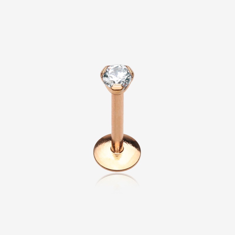 Rose Gold Gem Top Prong Set Steel Labret 16 GA (1.2mm), 5/16″ (8mm), 1.5 mm