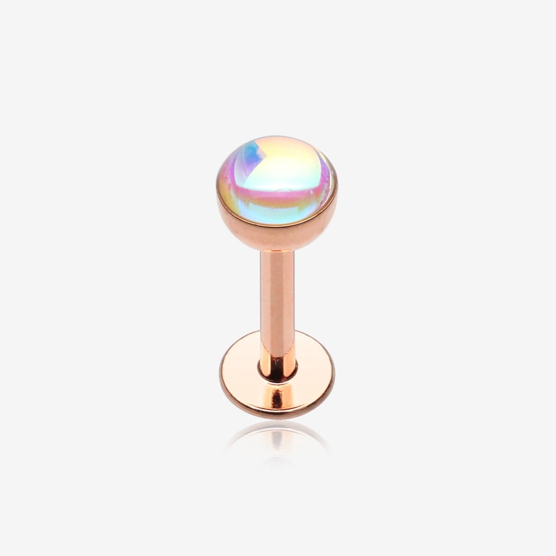 Rose Gold Iridescent Revo Sparkle Steel Labret 16 GA (1.2mm), 5/16″ (8mm), 4 mm