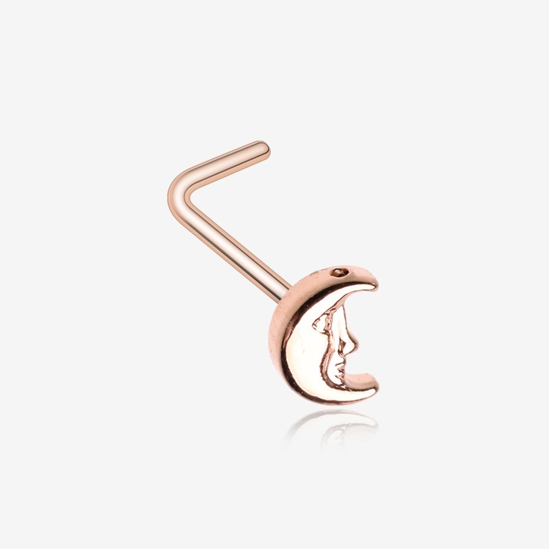Rose Gold Mystic Crescent Moon Face L-Shaped Nose Ring