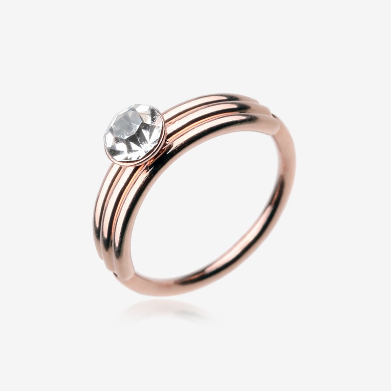 Rose Gold Triple Stacked Design Sparkle Bendable Hoop Ring 20 GA (0.8mm), 5/16″ (8mm), 3 mm