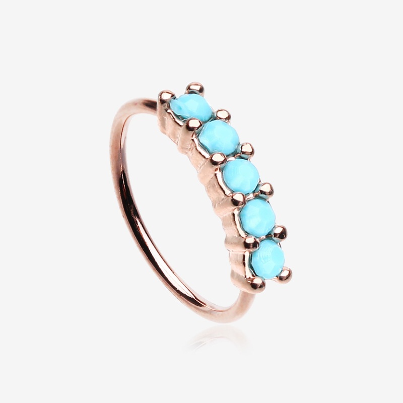 Rose Gold Turquoise Multi Beads Princess Prong Bendable Hoop Ring 20 GA (0.8mm), 5/16″ (8mm)