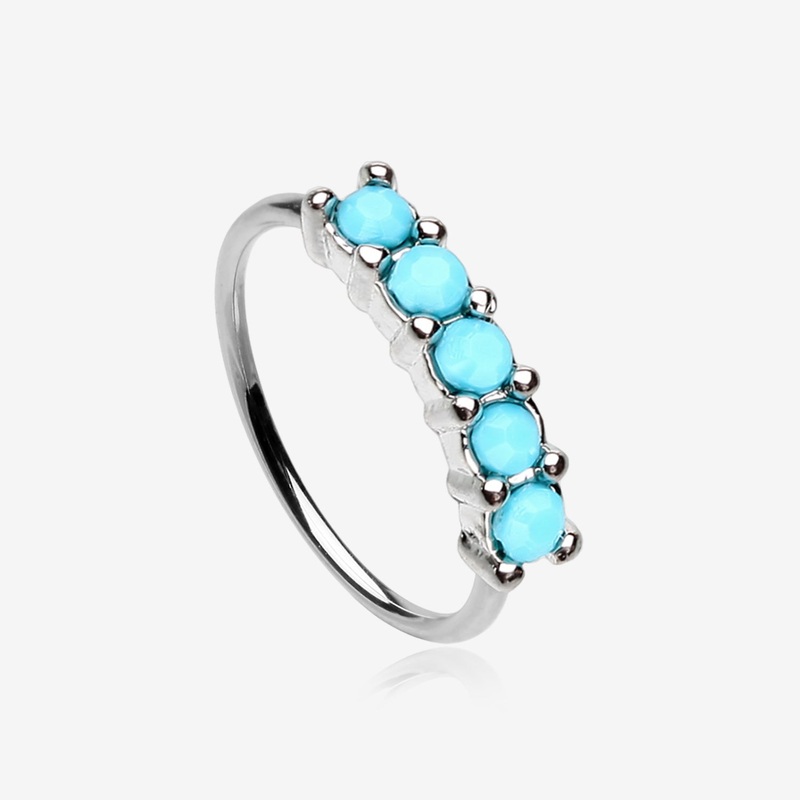 Turquoise Multi Beads Princess Prong Bendable Hoop Ring 20 GA (0.8mm), 5/16″ (8mm)