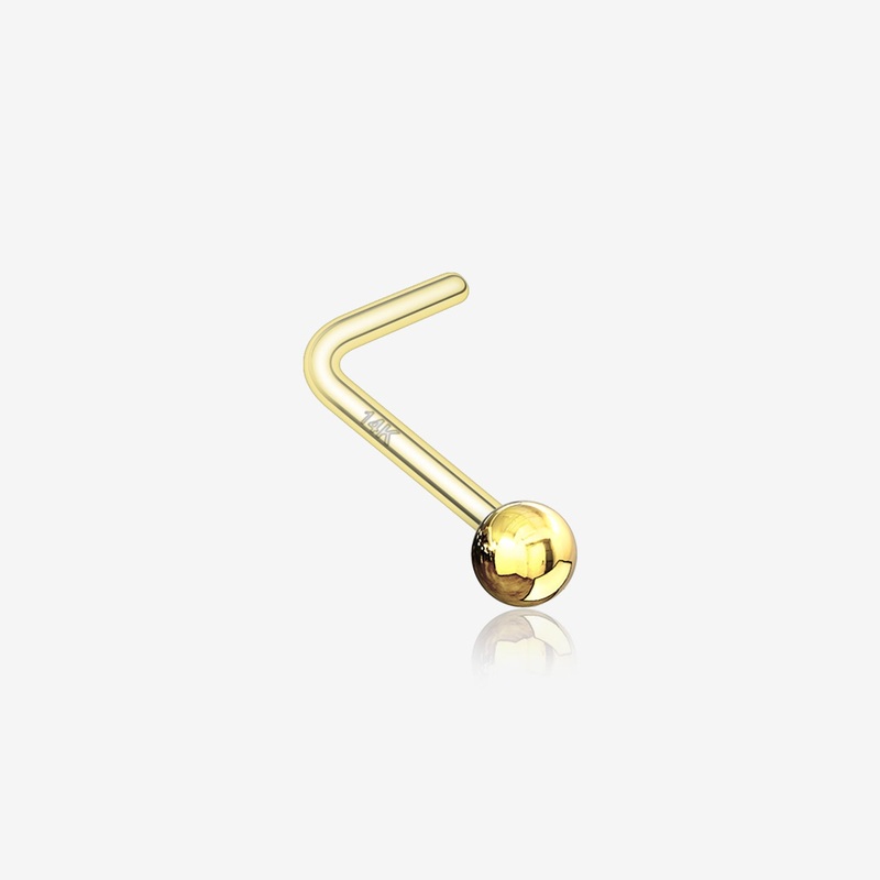 14 Karat Gold Ball Top L-Shaped Nose Ring 20 GA (0.8mm), 1/4″ (6mm), Top: 2mm