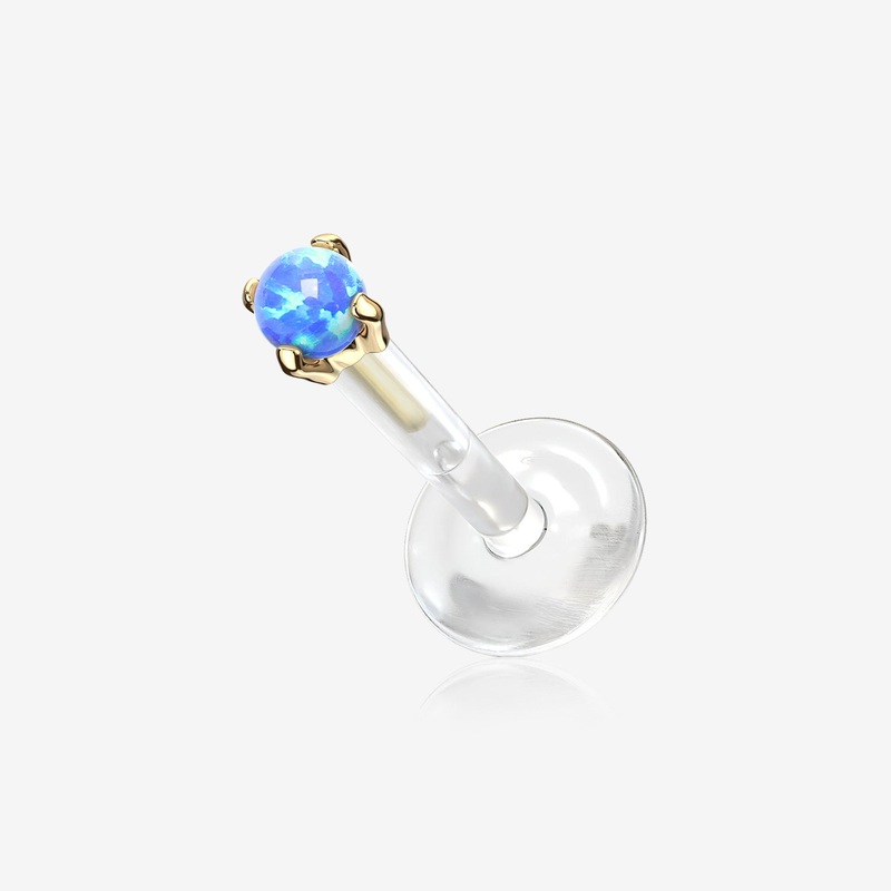 14 Karat Gold Fire Opal Prong Set Top Bio-Flex Labret 16 GA (1.2mm), 5/16″ (8mm), Gem: 2mm