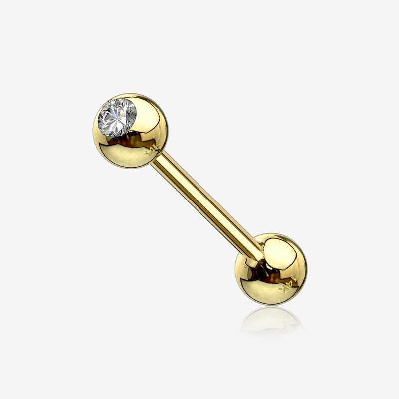 14 Karat Gold Gem Ball Top Barbell