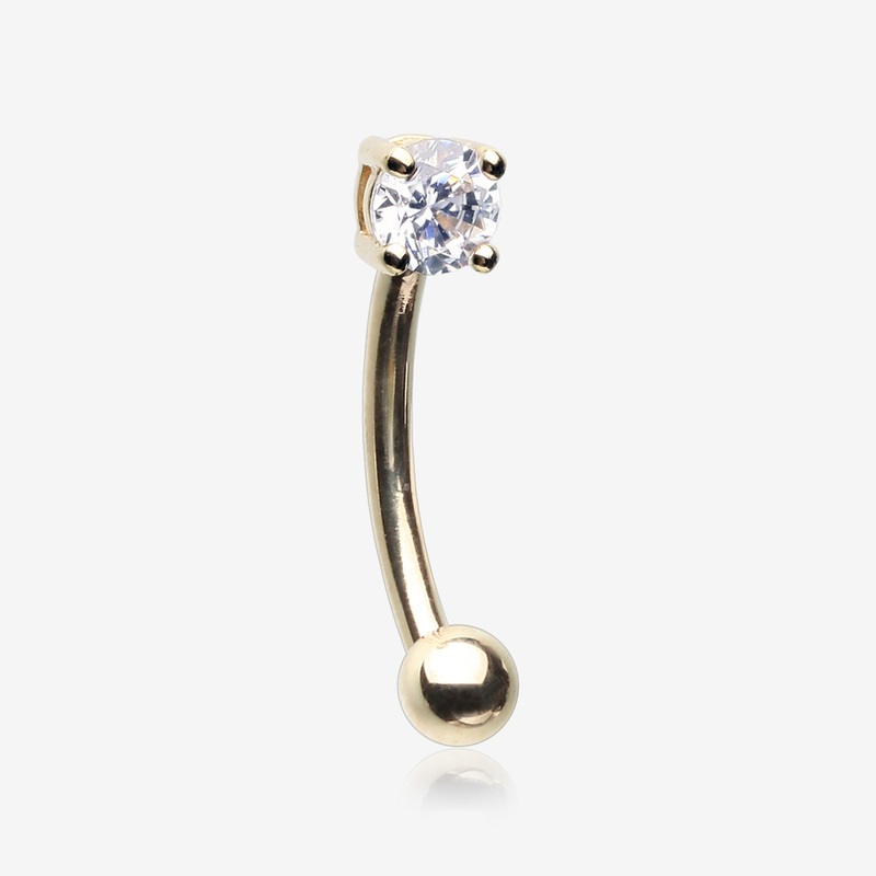 14 Karat Gold Prong Set Gem Sparkle Curved Barbell