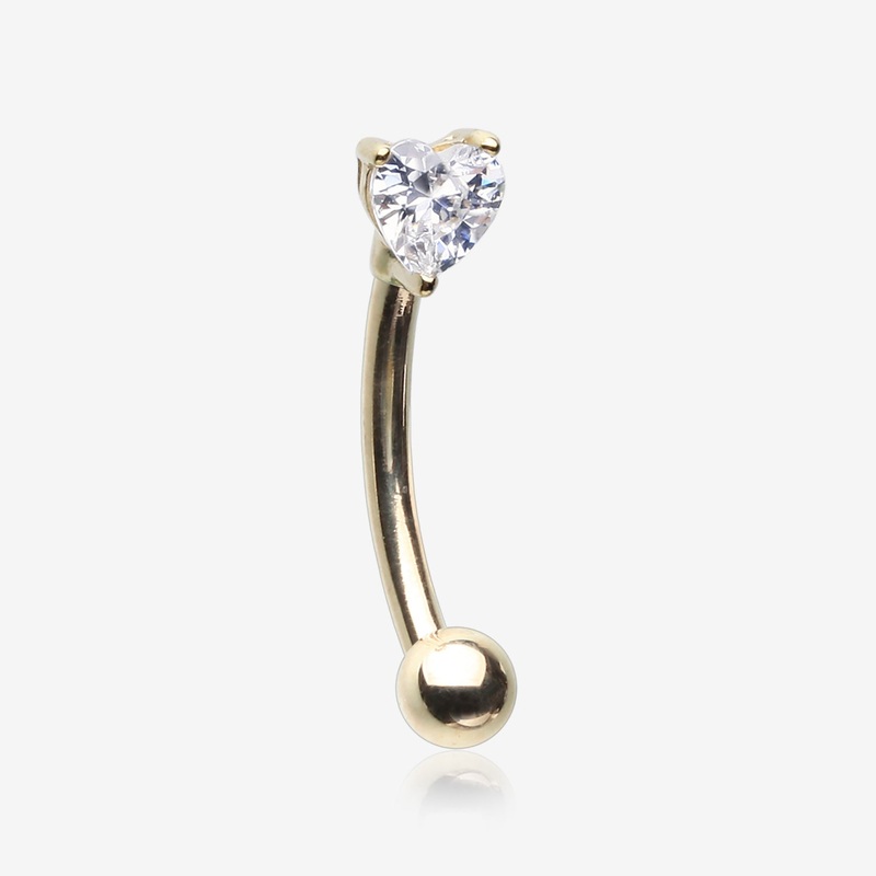 14 Karat Gold Prong Set Heart Gem Sparkle Curved Barbell