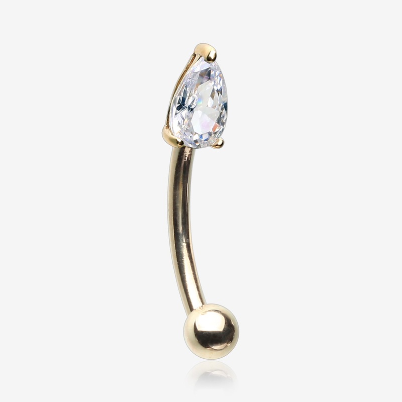 14 Karat Gold Prong Set Teardrop Gem Sparkle Curved Barbell