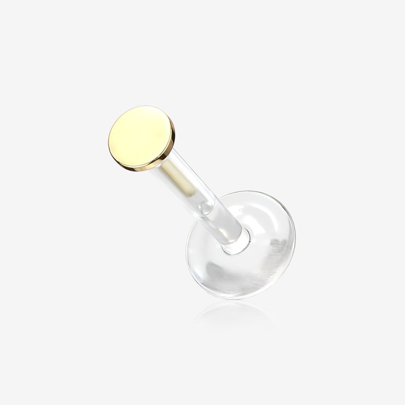 14 Karat Gold Round Disc Top Bio-Flex Labret 16 GA (1.2mm), 5/16″ (8mm), Gem: 2mm
