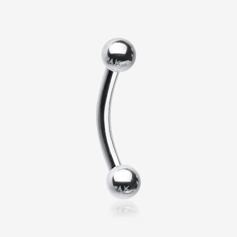 14 Karat White Gold Basic Curved Barbell 18 GA (1mm), 5/16″ (8mm), Ball: 3mm