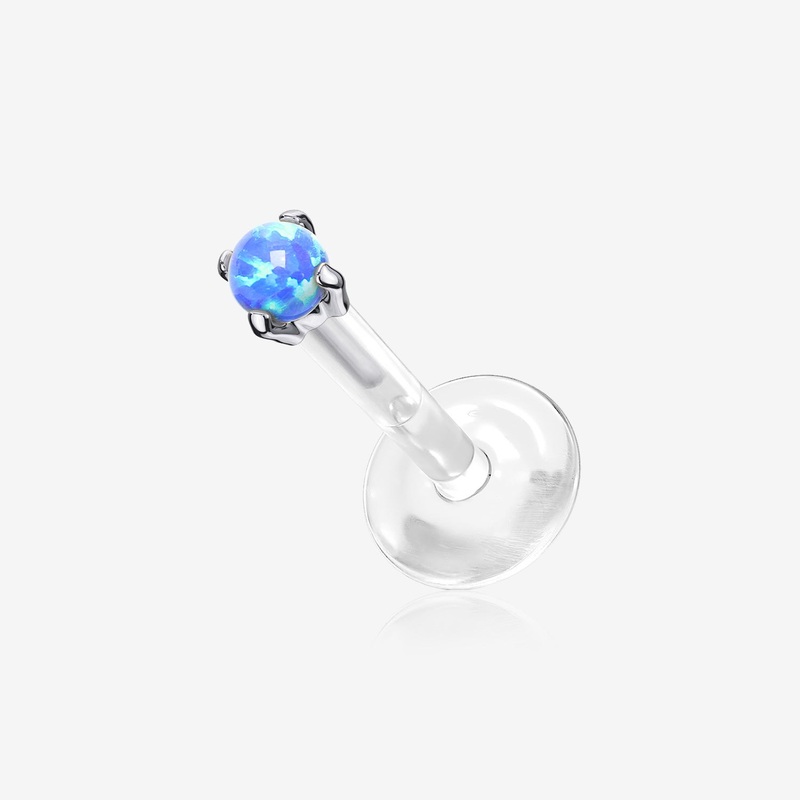 14 Karat White Gold Fire Opal Prong Set Top Bio-Flex Labret 16 GA (1.2mm), 5/16″ (8mm), Gem: 2mm
