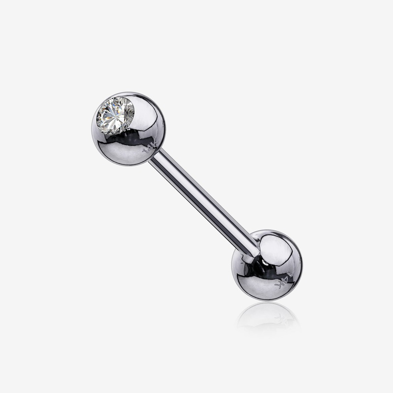 14 Karat White Gold Gem Ball Top Barbell