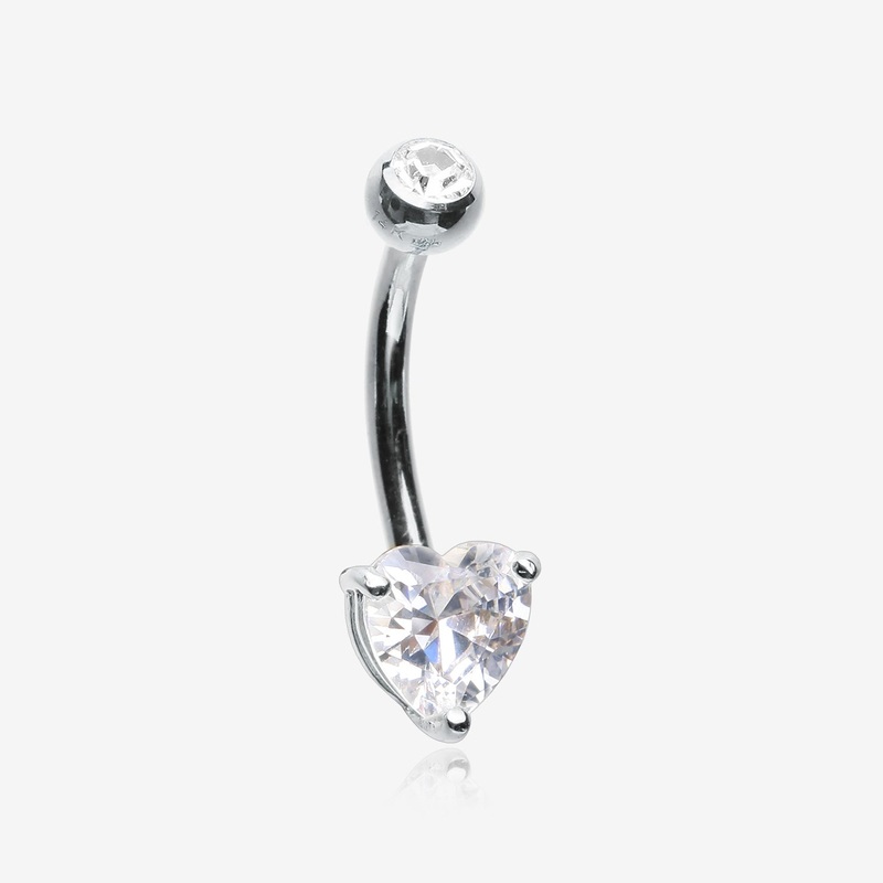 14 Karat White Gold Prong Set Heart Gem Belly Button Ring