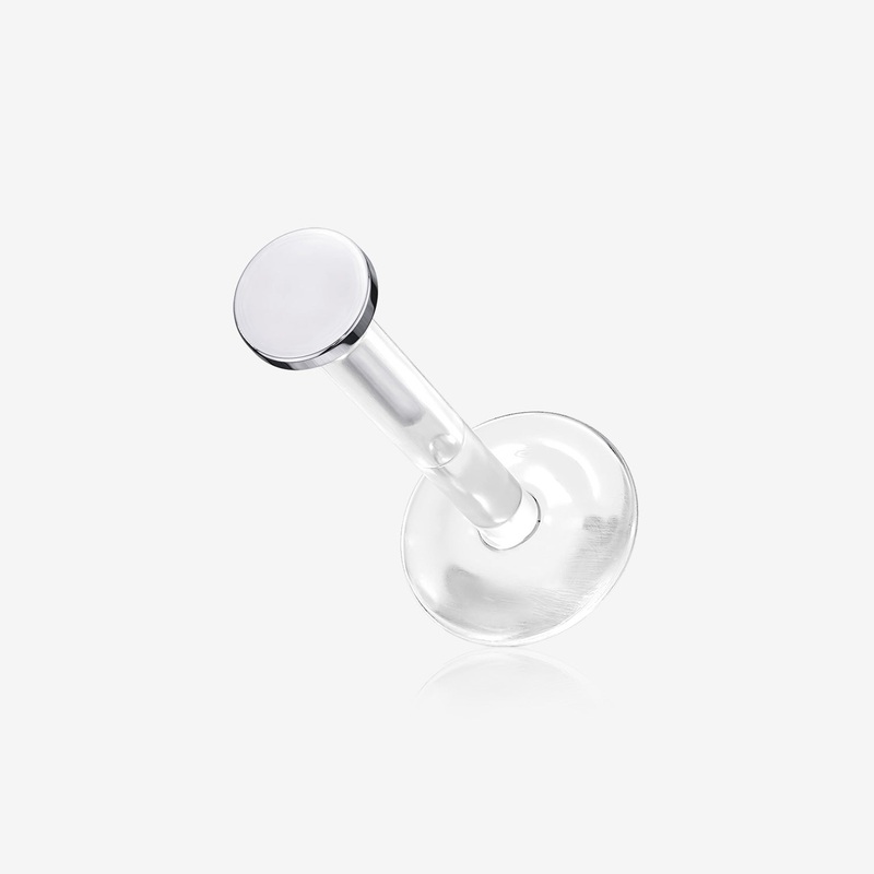14 Karat White Gold Round Disc Top Bio-Flex Labret 16 GA (1.2mm), 5/16″ (8mm), Gem: 2mm