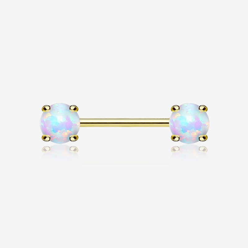 A Pair of 14 Karat Gold Prong Set Fire Opal Sparkle Nipple Barbell