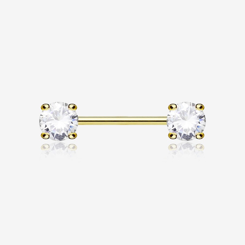 A Pair of 14 Karat Gold Prong Set Gem Sparkle Nipple Barbell