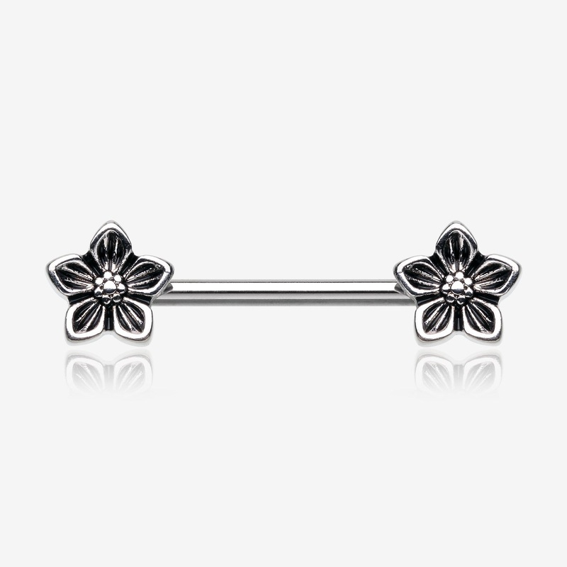 A Pair of Antique Wildflower Nipple Barbell 14 GA (1.6mm), 1/2″ (12mm)