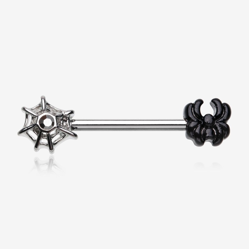 A Pair of Itsy Goth Spider and Web Nipple Barbell 14 GA (1.6mm), 1/2″ (12mm)