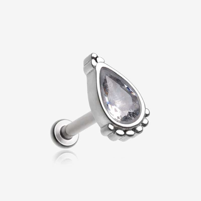 Bali Mandala Teardrop Sparkle Internally Threaded Steel Micro Labret