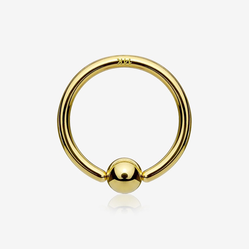 14 Karat Gold Ball End CBR Style Bendable Hoop Ring 20 GA (0.8mm), 1/4″ (6mm), Ball: 2mm