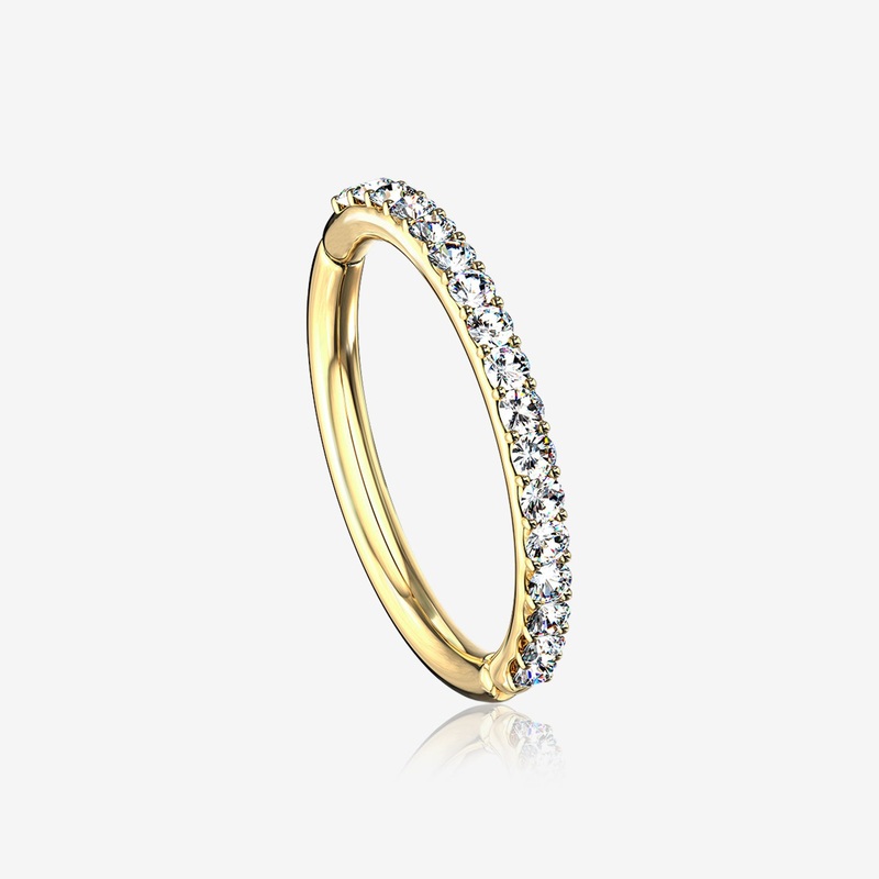 14 Karat Gold Brilliant Sparkle Gems Lined Clicker Hoop Ring 16 GA (1.2mm), 5/16″ (8mm)