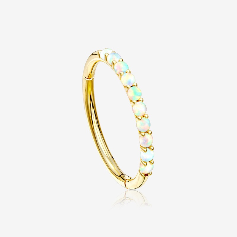 14 Karat Gold Fire Opal Sparkle Lined Clicker Hoop Ring 16 GA (1.2mm), 5/16″ (8mm)