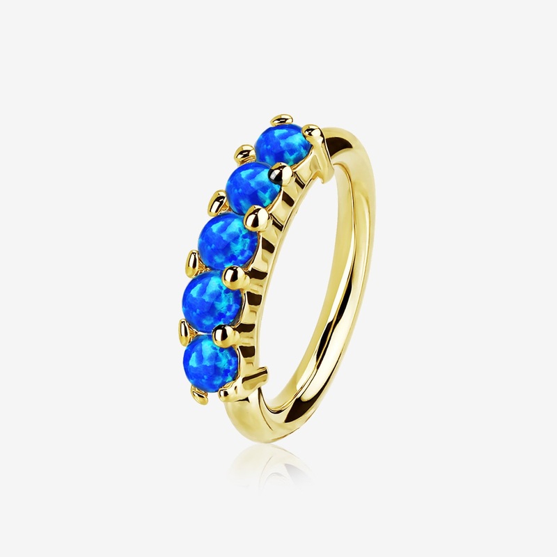 14 Karat Gold Multi Fire Opal Crown Prong Set Bendable Hoop Ring 20 GA (0.8mm), 5/16″ (8mm)