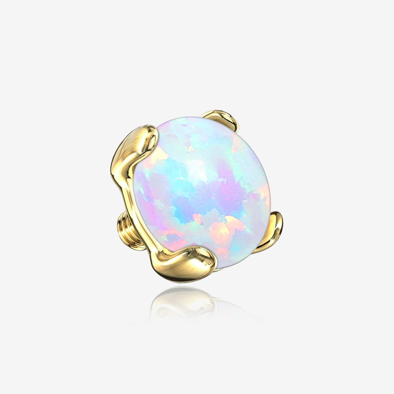 14 Karat Gold Prong Set Fire Opal Dermal Anchor Top 14 GA (1.6mm), Top: 3mm