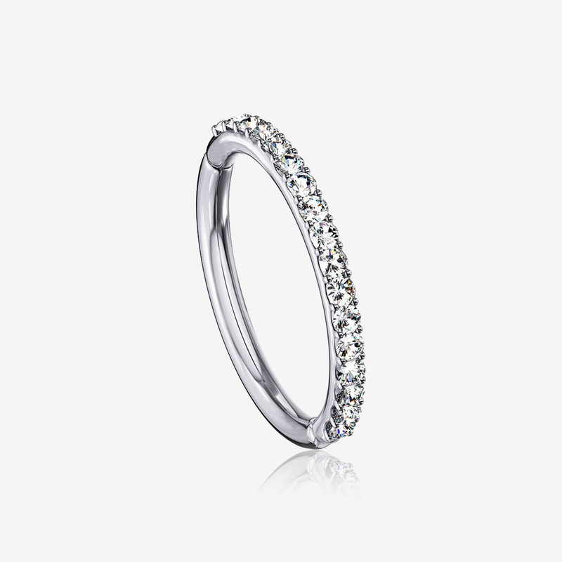 14 Karat White Gold Brilliant Sparkle Gems Lined Clicker Hoop Ring 16 GA (1.2mm), 5/16″ (8mm)