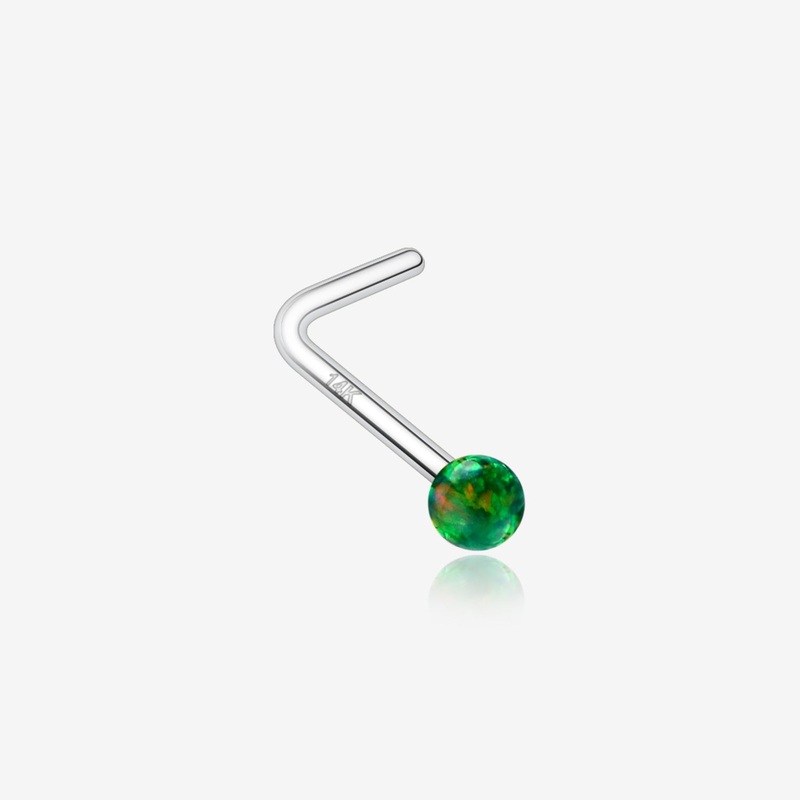 14 Karat White Gold Fire Opal Ball L-Shaped Nose Ring*