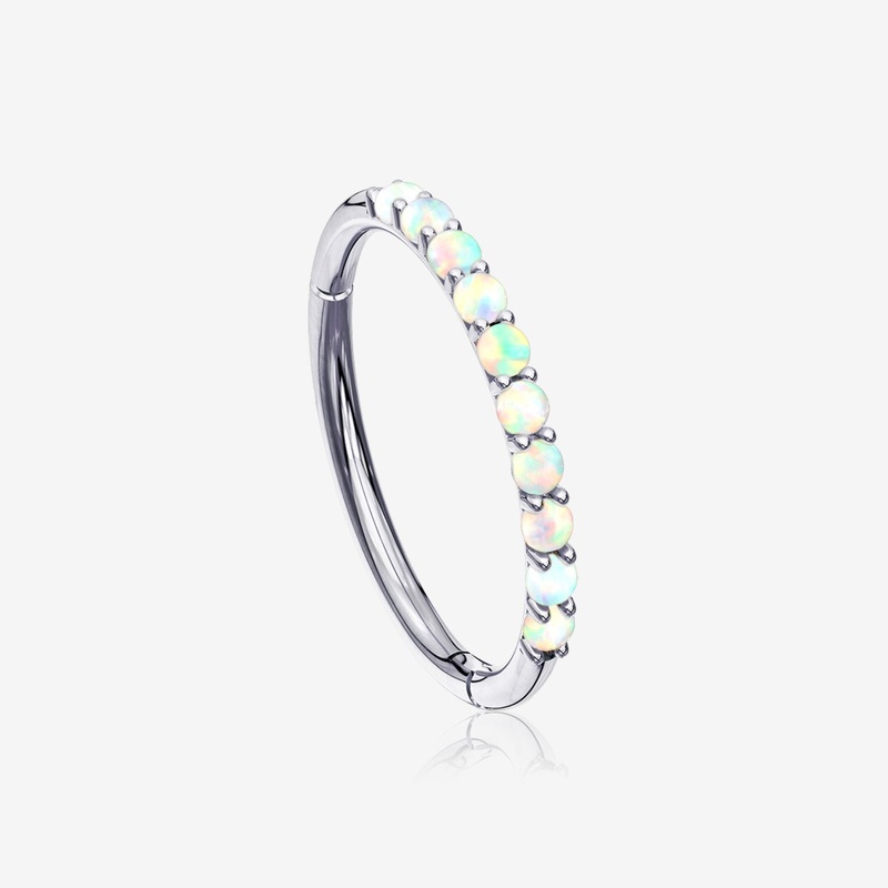 14 Karat White Gold Fire Opal Sparkle Lined Clicker Hoop Ring 16 GA (1.2mm), 5/16″ (8mm)