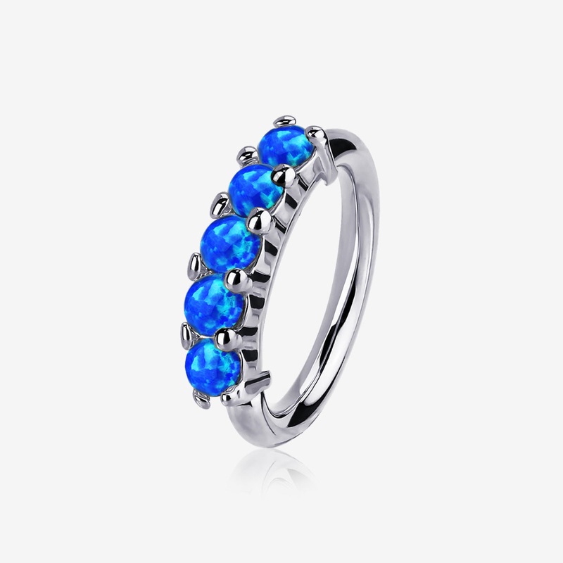14 Karat White Gold Multi Fire Opal Crown Prong Set Bendable Hoop Ring 20 GA (0.8mm), 5/16″ (8mm)