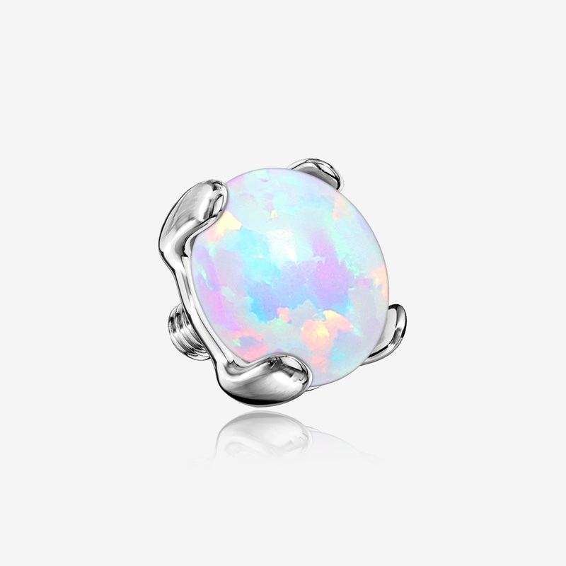 14 Karat White Gold Prong Set Fire Opal Dermal Anchor Top 14 GA (1.6mm), Top: 3mm