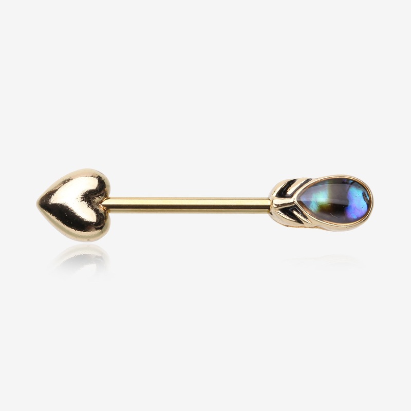 A Pair of Golden Abalone Feathered Arrow Sparkle Nipple Barbell 14 GA (1.6mm), 1/2″ (12mm)